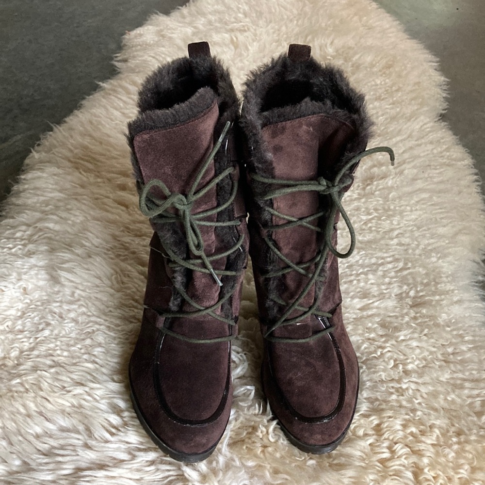 Calvin Klein faux fur heels boots in brown Size 7
